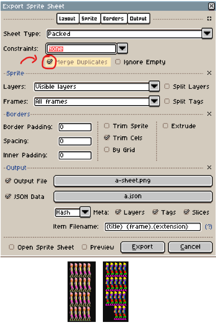 Is there a way to uncheck this setting in the export sprite sheet? - Help -  Aseprite Community