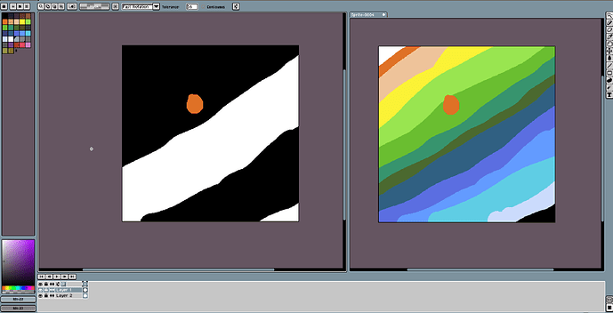 On the left what appears for a moment when I use magic wand in 1 layer (the lines are second layer), on the right the same thing for demonstrating what original looks like