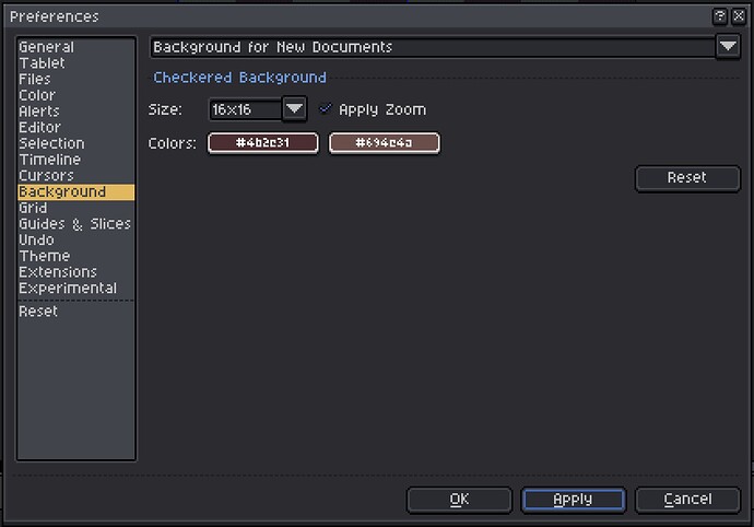 Aseprite Background Settings