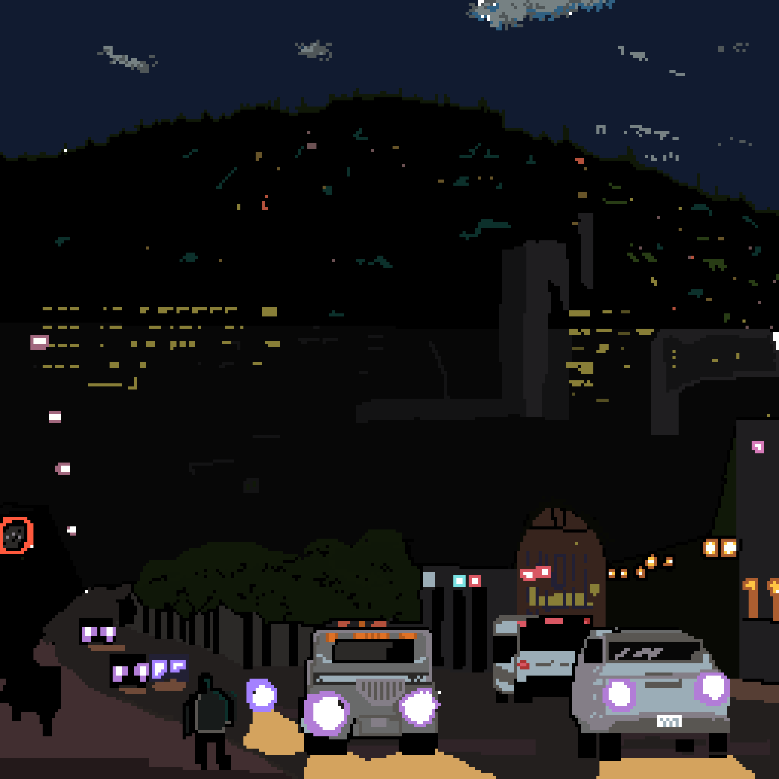 cars and hill nighttime
